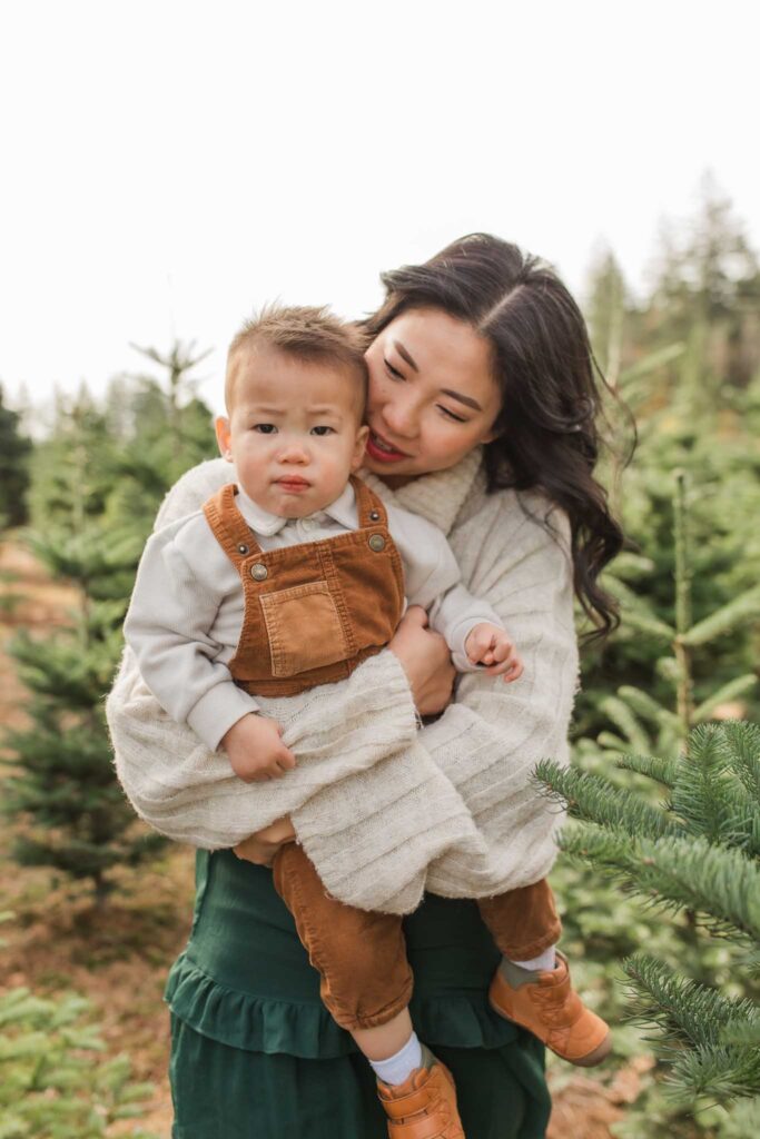 Mama and baby photos at Christmas Tree Farm Mini Sessions in Washougal, WA