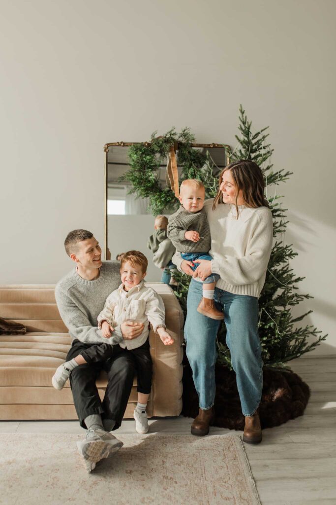 In studio holiday mini session family photographed by a Vancouver WA family photographer