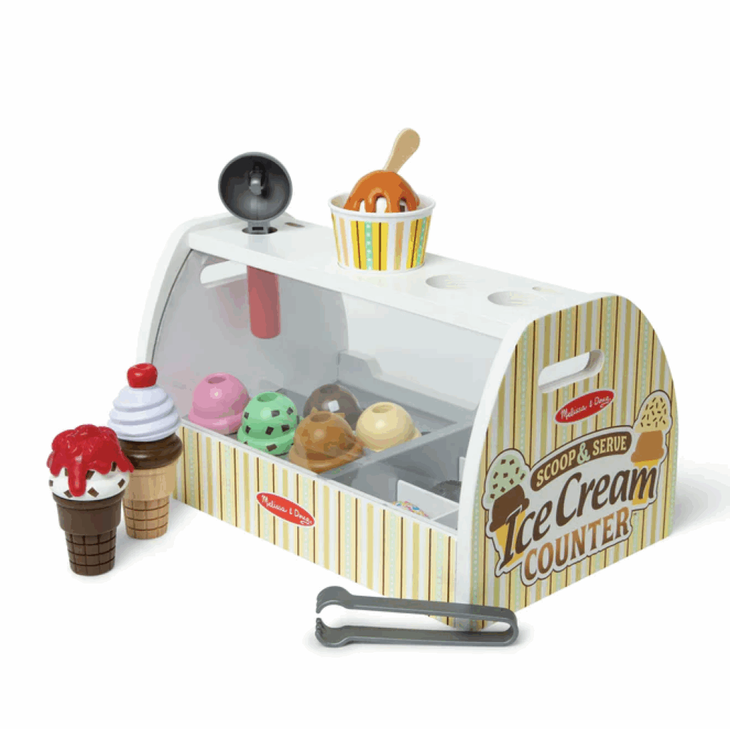 Play Ice Cream Counter by Melissa and Doug is intentional toys for holiday gifts.