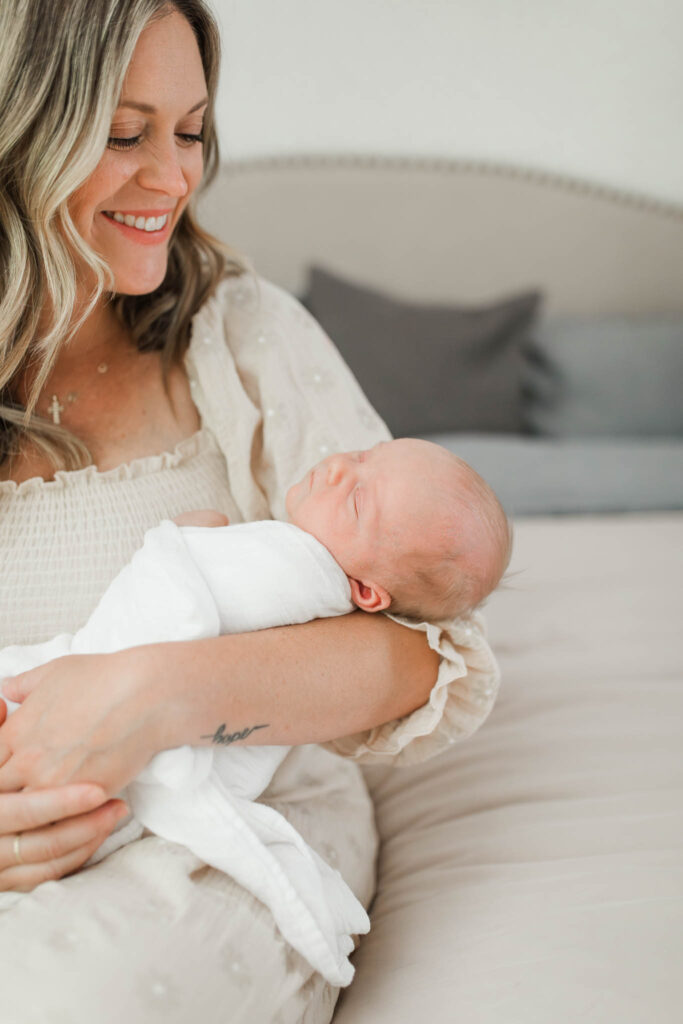 Cozy lifestyle newborn portrait by a Portland, OR newborn photographer