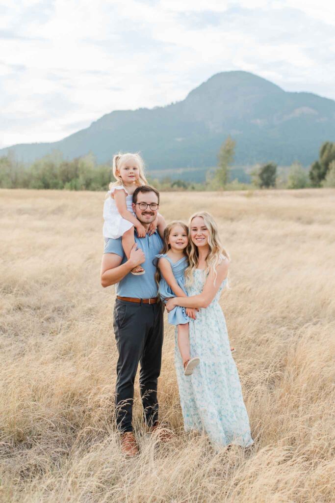 Family photography session in Camas WA open field